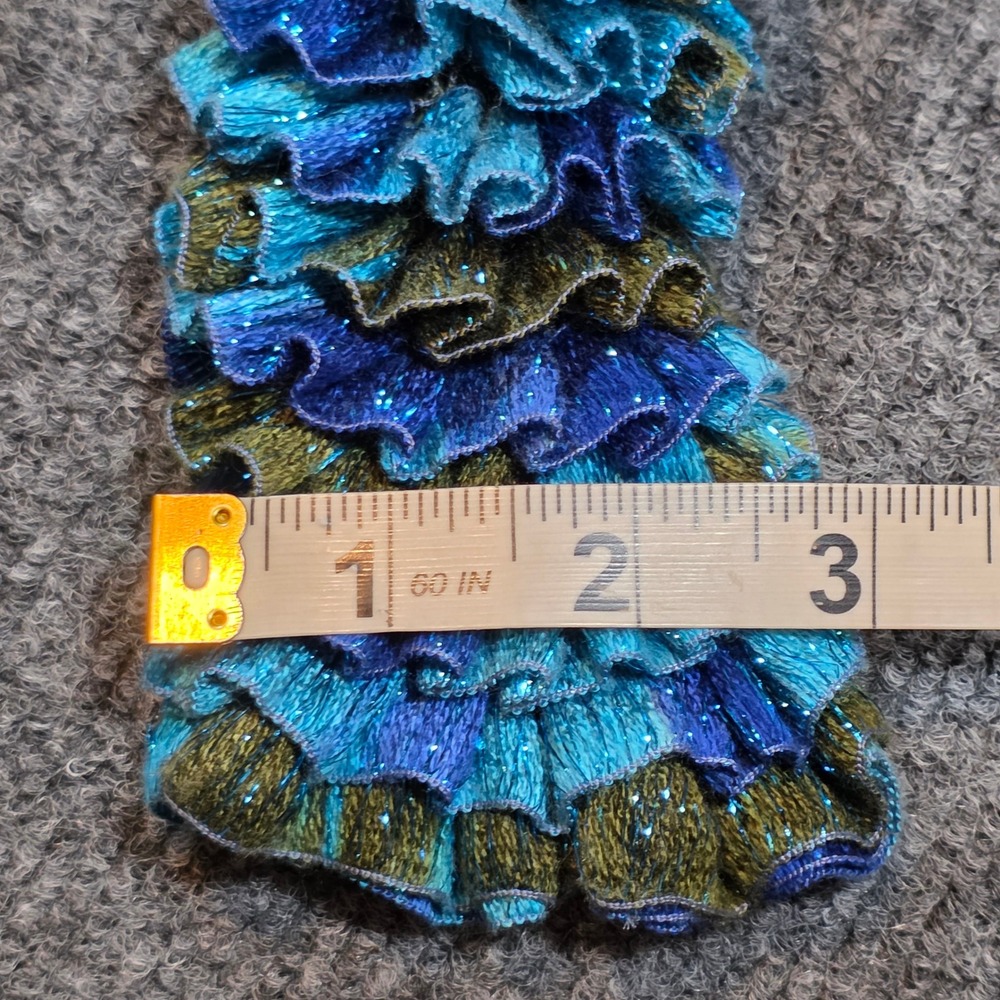 Sparkle Ruffled Knit Scarf Blue Turquoise Gold Metallic Lettuce Edge Neck Warmer - Picture 4 of 4